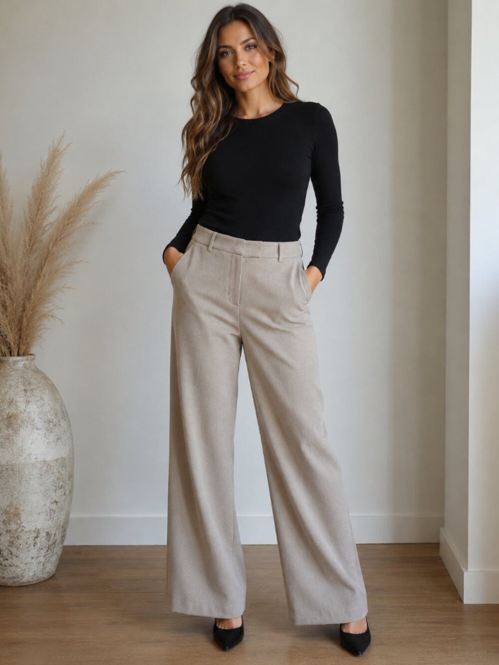 Express Editor Wide Leg Dress Pants Size 6R Taupe Beige Work Trousers